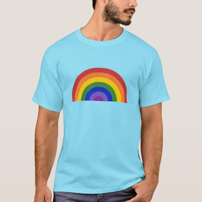Camiseta Arco-íris brilhante sobre Orgulho LGBT Azul Claro (Frente)