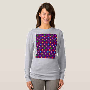 Camiseta Arco-íris Colorido de Bolinhas Roxas