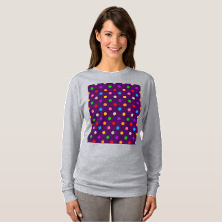 Camiseta Arco-íris Colorido de Bolinhas Roxas 
