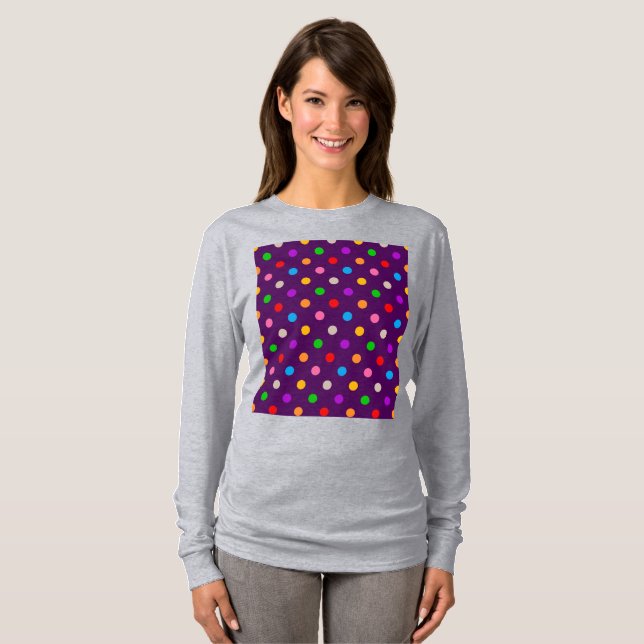 Camiseta Arco-íris Colorido de Bolinhas Roxas  (Frente Completa)