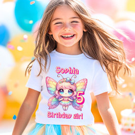 Camiseta Arco-íris colorido fada borboleta aniversário
