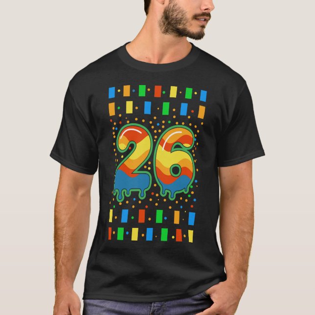 Camiseta Arco-íris Colorido Gotejante Número 26 (Frente)