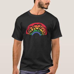 Camiseta Arco-íris com sinais de paz, amor e felicidade