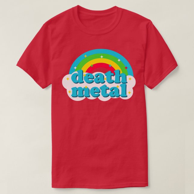 Camiseta Arco-Íris Cuja Morte Metálica É Curta (Frente do Design)