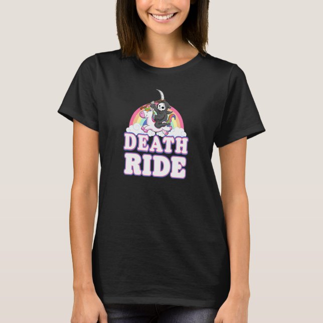 Camiseta Arco-íris da Morte Grim Reaper Montando Cavalgada  (Frente)
