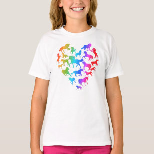 Camiseta Arco-íris da T-camisa do cavalo e do coração