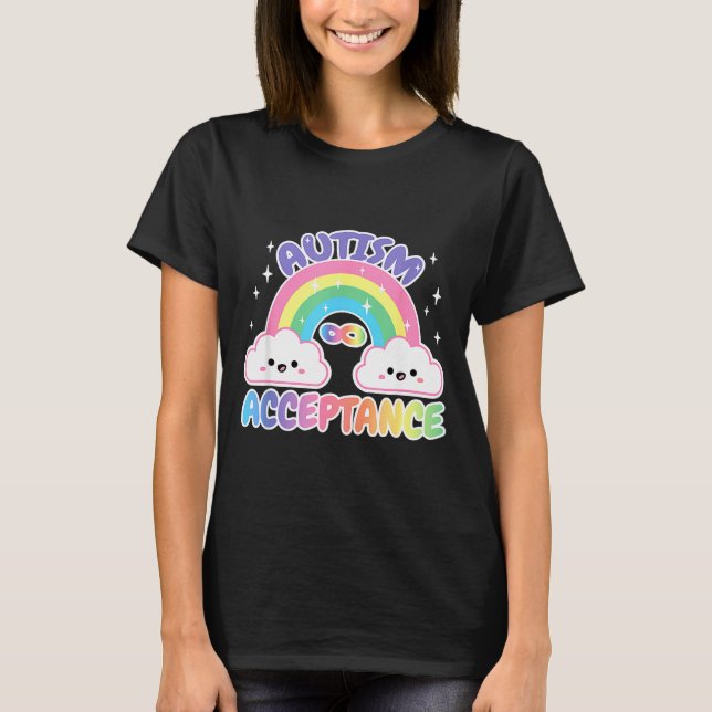 Camiseta Arco-íris de Aceitação Pro Autismo Com Símbolo de  (Frente)