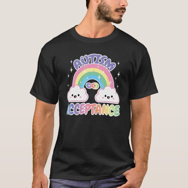 Camiseta Arco-íris de Aceitação Pro Autismo com Símbolo de  (Frente)