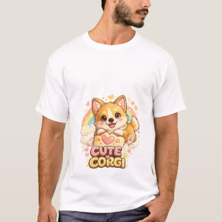 Camiseta Arco-Íris de Cachorrinho Corgi Adorável –