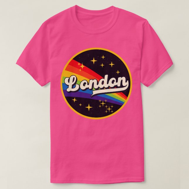 Camiseta Arco-Íris De Londres No Estilo De Vintage Espacial (Frente do Design)