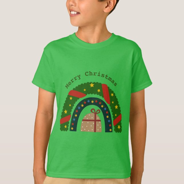 Camiseta Arco-Íris De Natal Com Uma Camisa-T Presente (Frente)