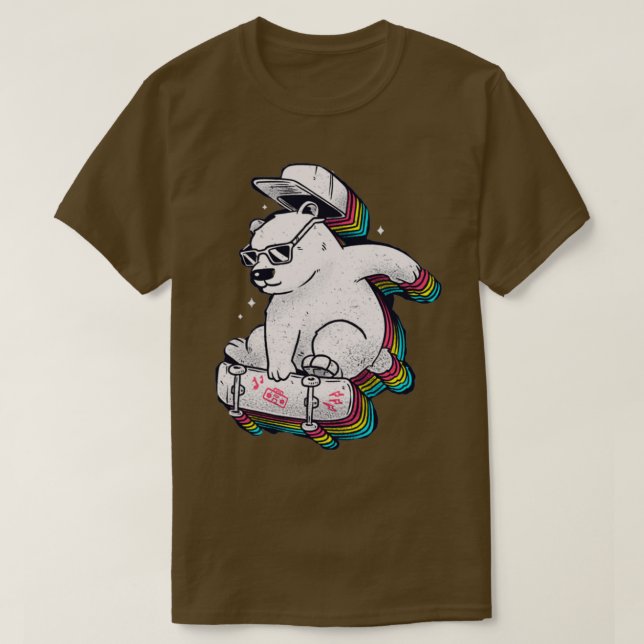 Camiseta arco-íris de patinagem de urso polar (Frente do Design)