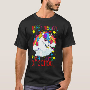 Camiseta Arco-íris de Unicórnio 100 Dias Feliz Mágico 100 D