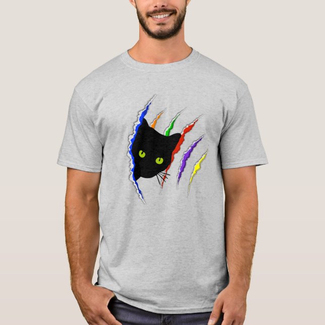 Camiseta Arco-íris do proprietário do gato do orgulho gay (Frente)
