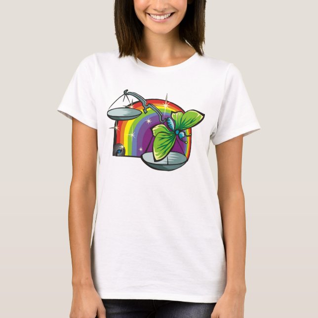 Camiseta Arco-íris dos anos 80 com Balança de Escala (Frente)