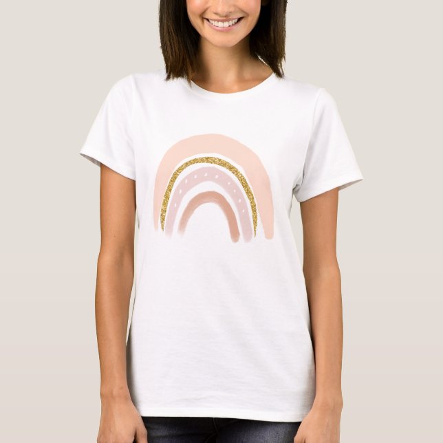 Camiseta Arco-Íris Elegante rosa e Dourado Boho (Frente)