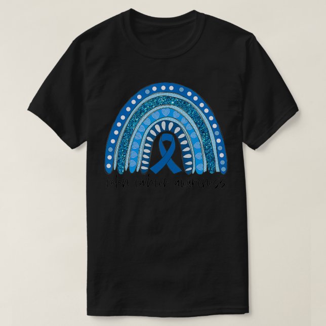 Camiseta Arco-íris Em Março Usamos Azul Conscientização do  (Frente do Design)