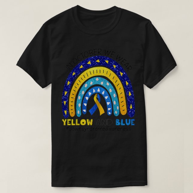 Camiseta Arco-Íris Em Outubro Nós Vestimos Amarelo E Azul S (Frente do Design)