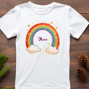 Camiseta Arco-Íris Encantador de Meninas com Estrelas Brilh
