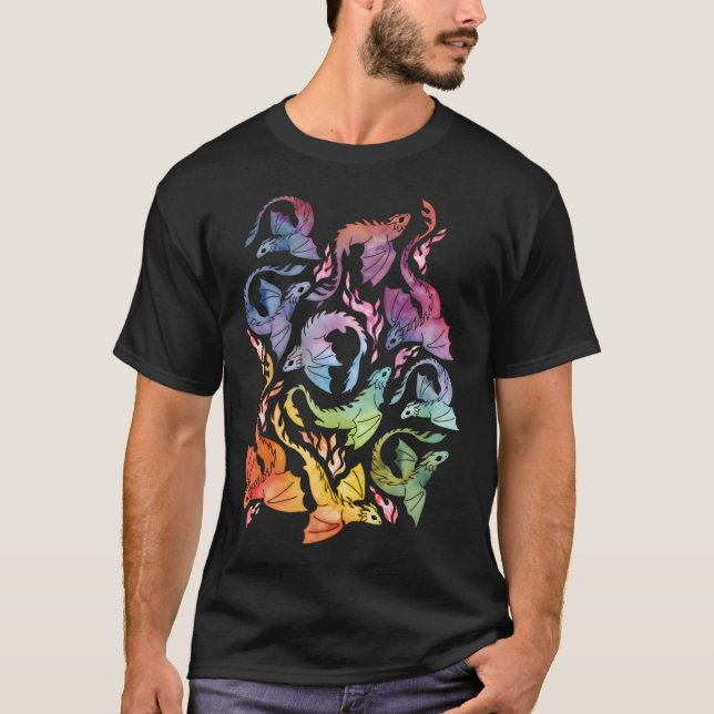 Camiseta Arco-Íris Escuro-Fogo Dragão (Frente)