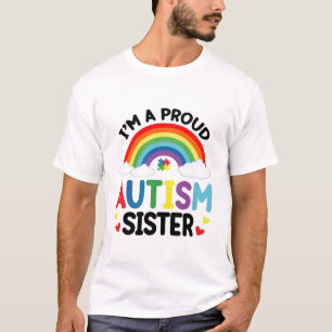 Camiseta Arco-íris Eu Sou Uma Irmã Orgulhosa do Autismo Con
