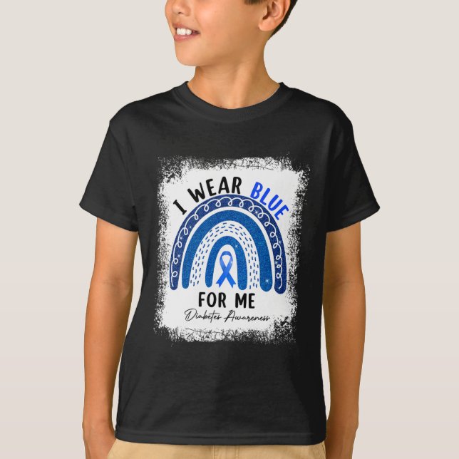Camiseta Arco-Íris Eu Visto Fita Azul Para Mim Diabetes T1D (Frente)