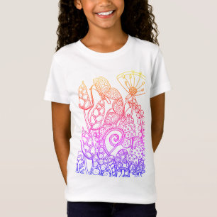 Camiseta Arco-íris, flores fantásticas com borboleta