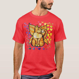 Camiseta Arco-Íris Gato Fada Amor Corações Bonitos