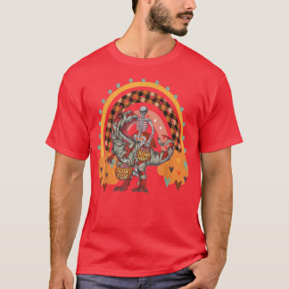 Camiseta Arco-Íris Halloween Esqueleto Andando Mummy Dinosa
