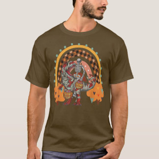 Camiseta Arco-Íris Halloween Esqueleto Andando Mummy Dinosa