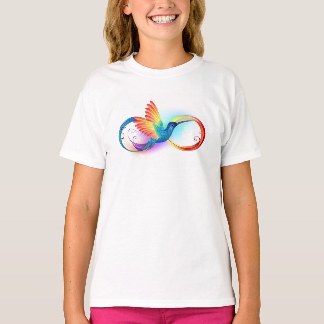 Camiseta Arco-íris Hummingbird com símbolo Infinito (Frente)