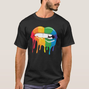 Camiseta Arco-Íris Lábios Bite Pride Dripe Lgbt Drill Arco-