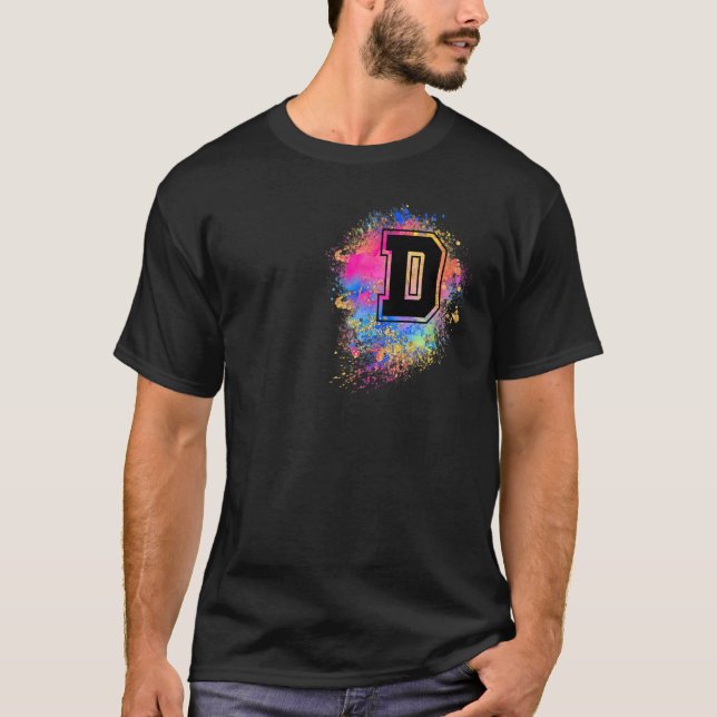 Camiseta Arco-Íris - Letra D Colorida Inicial, Colorida (Frente)