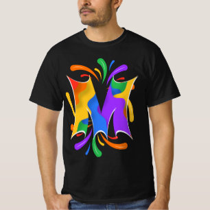 Camiseta Arco-íris - Letra M Monograma Abstrato