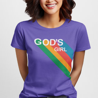 Camiseta Arco-Íris Menina de Deus Inspirador Cristão Roxo