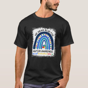 Camiseta Arco-íris Nós Usamos Azul Pelo Autismo Aceitar Ent