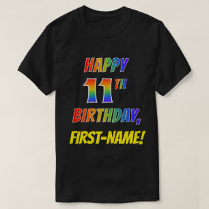 Camiseta Arco-Íris parece FELIZ 11 ANIVERSÁRIO + Nome Per
