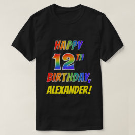 Camiseta Arco-Íris parece FELIZ 12 ANIVERSÁRIO + Nome Perso