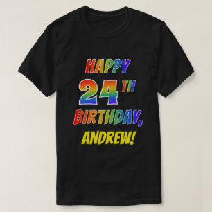 Camiseta Arco-Íris parece FELIZ 24º ANIVERSÁRIO + Nome Pers