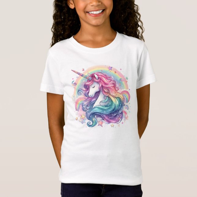 Camiseta Arco-íris Pastel Com Unicórnio (Frente)