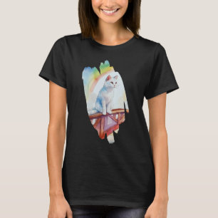 Camiseta Arco-Íris Ponte Branca Água Gata Pastel Magnético