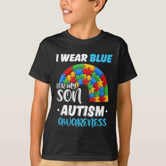 Camiseta Arco-Íris Quebra-cabeça Autismo Eu Visto Azul Para (Frente)