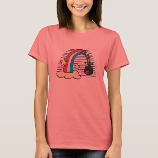 Camiseta arco-íris retrô e pote de ouro