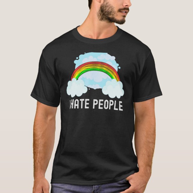 Camiseta Arco-Íris Sarcástico Eu Odeio Pessoas (Frente)