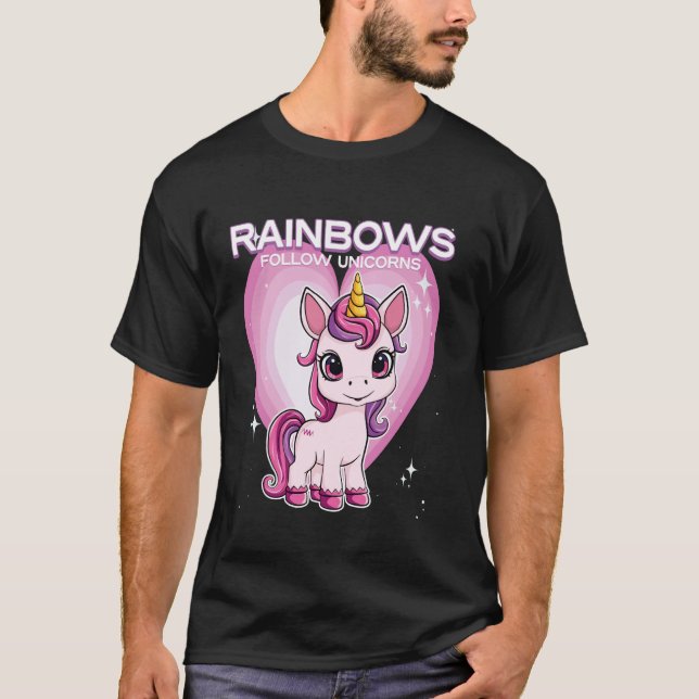 Camiseta Arco-íris Seguem Unicórnios Unicórnio (Frente)