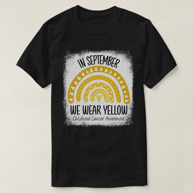 Camiseta Arco-Íris setembro Vestimos Cancer Amarelo (Frente do Design)