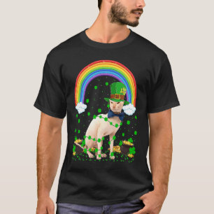 Camiseta Arco-íris Trevo Irlandês Gato Sphynx Dia de São Pa