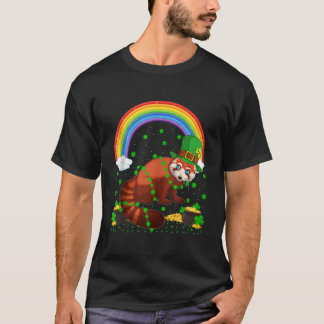 Camiseta Arco-íris Trevo Vermelho Panda Dia De São Patrício