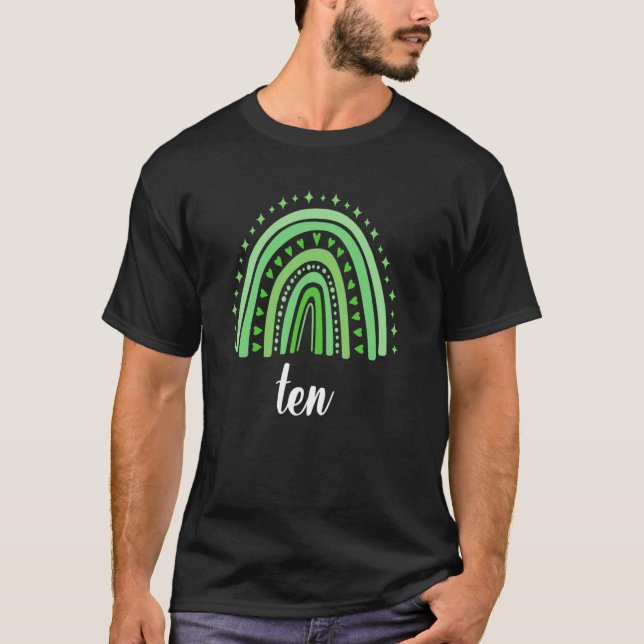 Camiseta Arco-Íris Verde De 10 Anos De Idade De 10 Dias De  (Frente)
