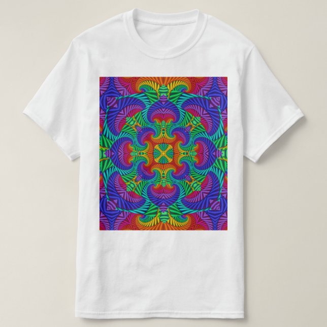 Camiseta Arco-Íris Vintage Fractal, Psicodélico (Frente do Design)